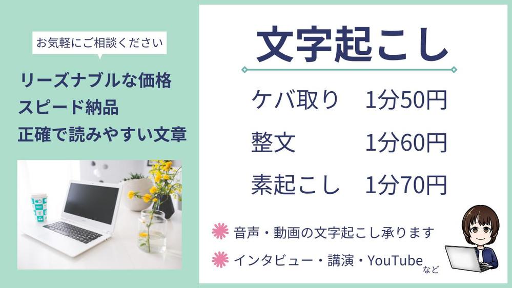 【ケバ取り1分50円】音声や動画のテープ起こし・文字起こし承ります