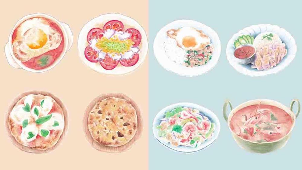 水彩や色鉛筆であたたかみのある食べ物のイラストを作成します