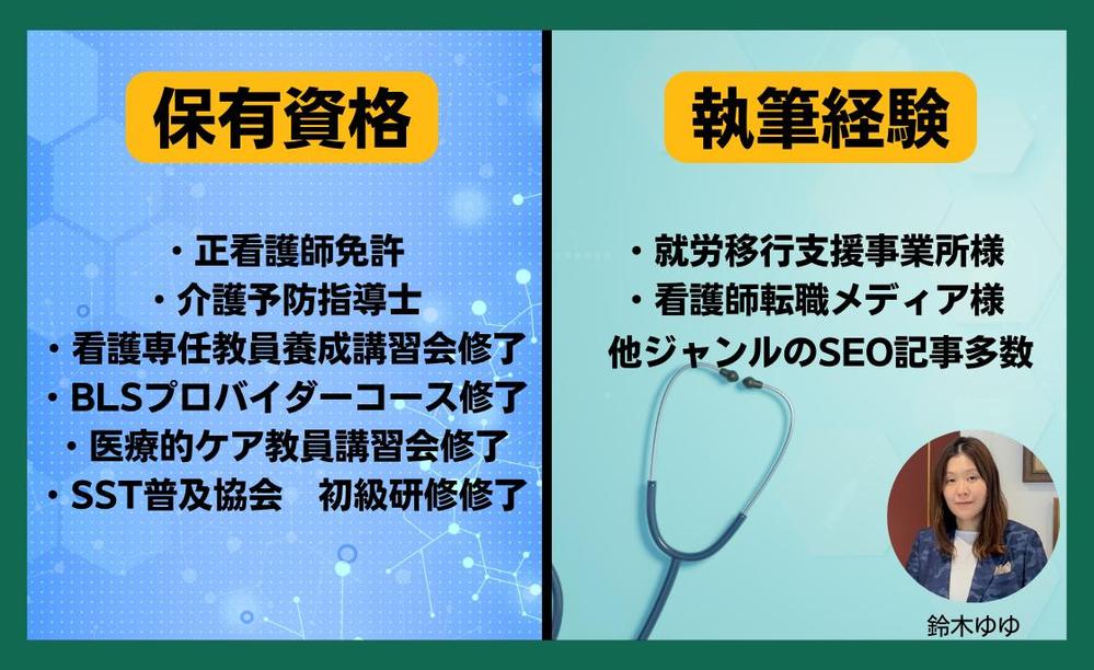 【現役看護師】医療・福祉ライターが顔出し・記名でのSEO記事を執筆します