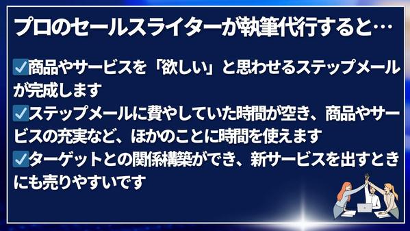 ステップメールをプロのセールスライターが執筆し、売り上げアップの導線を作ります