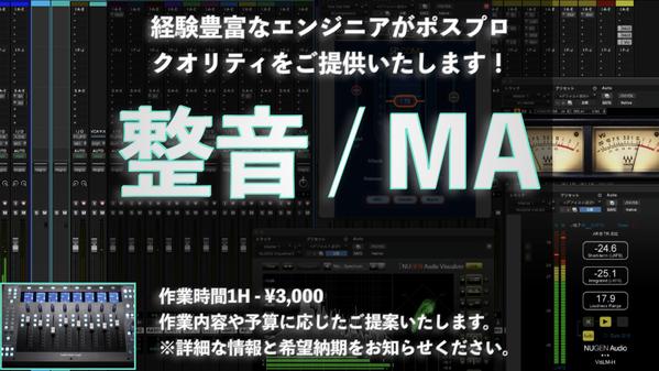 整音、ノイズ除去、最適なミキシングで、作品をよりクオリティアップいたします