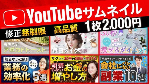 １枚2,000円！高品質！クリックされるYouTubeサムネイル制作します