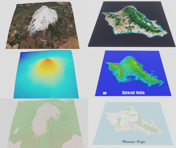 標高データからリアルな3D立体地形図（3DCG動画、3Dプリント出力可）を作成します