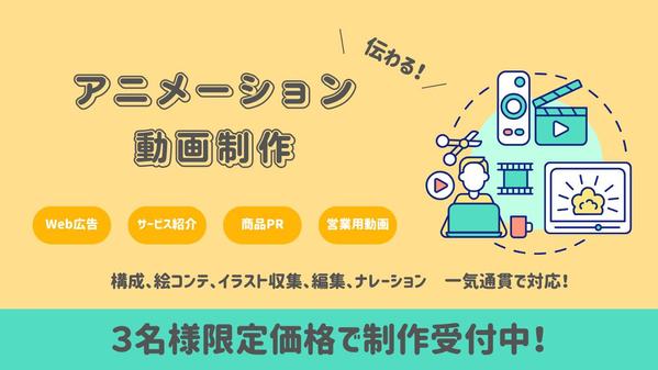 【3名様限定価格】アニメーションでサービス紹介・会社PR動画を制作いたします