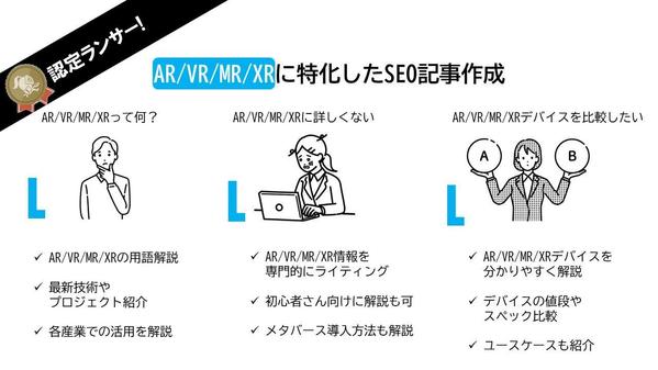 認定/専門ライターがAR/VR/MR/XRに特化したSEO記事を作成いたします