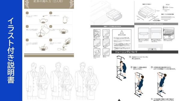 シンプルで洗練されたイラスト付き説明書を作成いたします