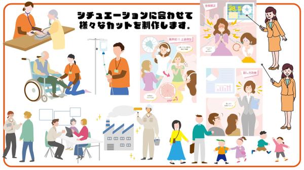 webサイト、資料、広告、SNSに！スッキリした人物イラストを製作します