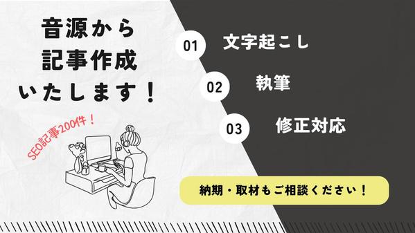 取材やインタビューの音源・動画から文字起こし＆記事執筆いたします