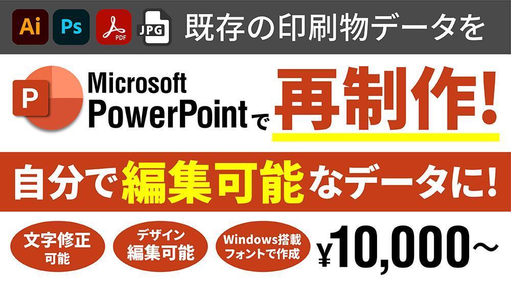 既存の印刷物データをPowerPointで再制作します