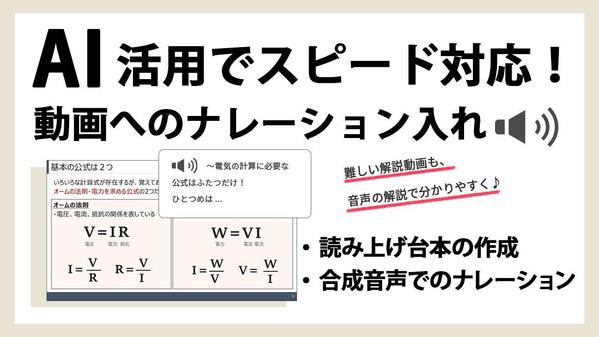 AI活用でスピード対応！
動画にAI音声でナレーション入れます