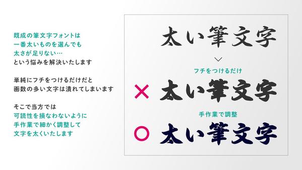 ロゴや看板などに最適な、既成フォントにはない極太の筆文字を制作します