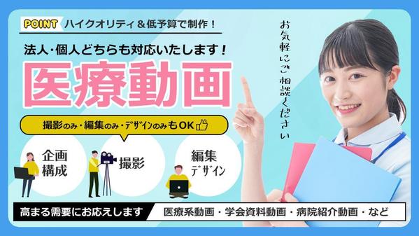 医療系動画・学会資料動画・病院紹介動画広告など予算に合わせて制作致します