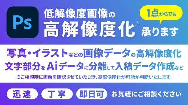 1点からでもOKです！低解像度画像を高解像度化（A3 350dpi程度まで）します