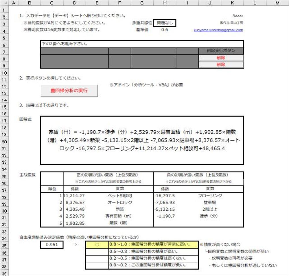 1分で重回帰分析/母比率検定/独立性の検定ができるExcelファイルをお渡しします