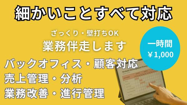 細かい作業全般・壁打ちOK！分析・集計・顧客対応・システム導入・何でもサポートします