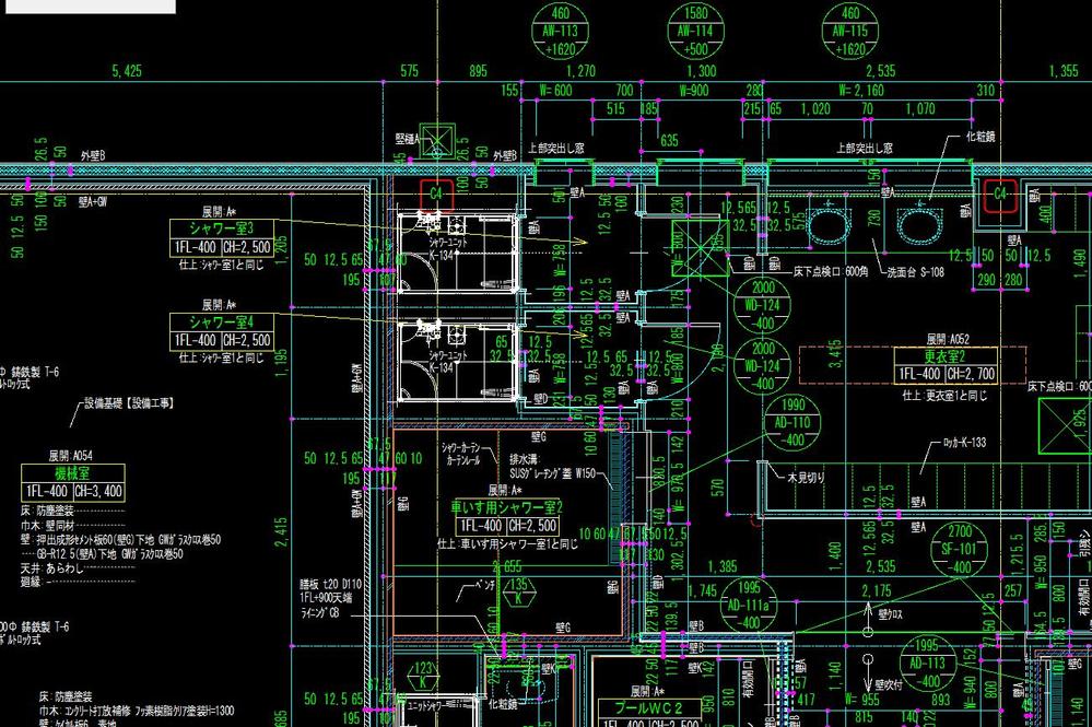 建築施工図（平面詳細図、天井伏図）を作図します。サッシ図や家具図のチェックもします