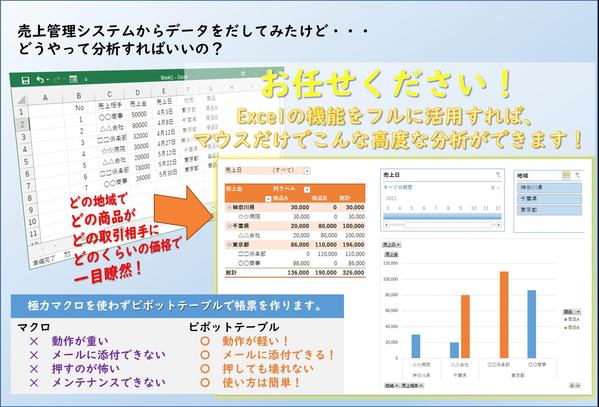 【マウス操作で簡単】Excelで帳票作成・データ分析をお手伝いします【脱マクロ】ます