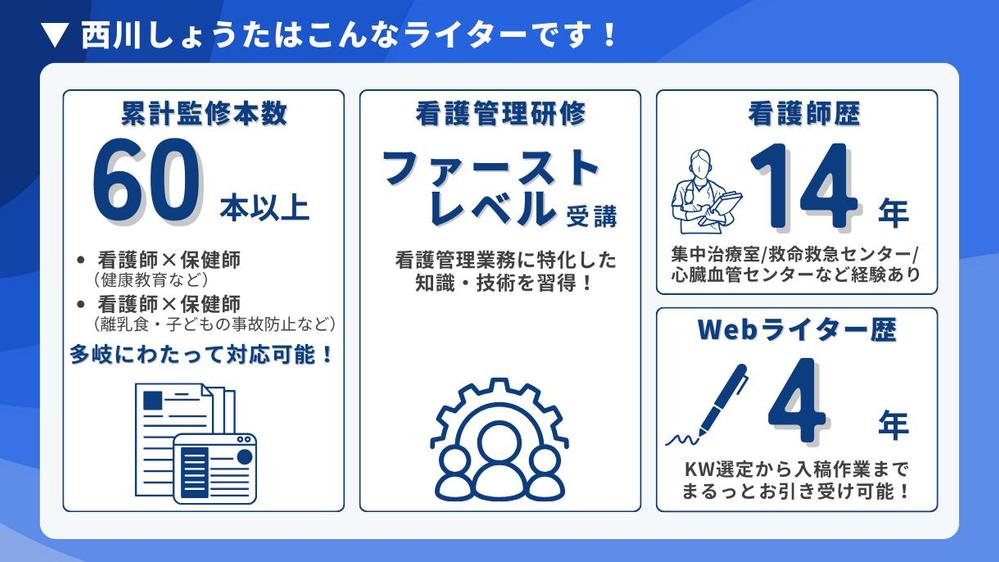 看護管理者研修受講済ライターが研修のファクトチェック・監修いたします
