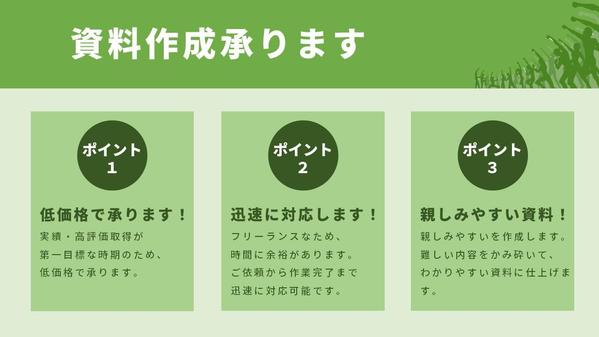 低価格、迅速対応で、親しみやすい資料を作成します