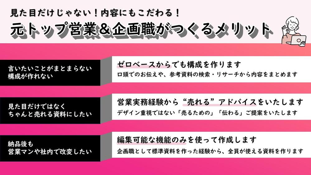 【営業・企画経験】大手実績☆パワーポイント、Googleスライドで資料作成いたします