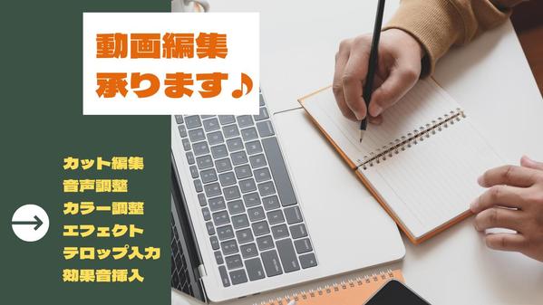 カット編集　エフェクト　テロップ入力　効果音挿入　音声調整　カラー調整致し　ます