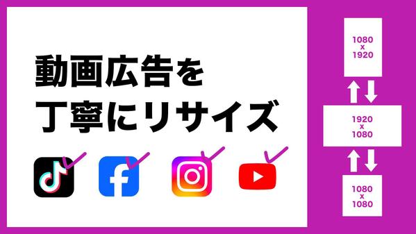 動画広告をリサイズ（サイズ変更）します。配信面まで意識した丁寧な作業をお約束します