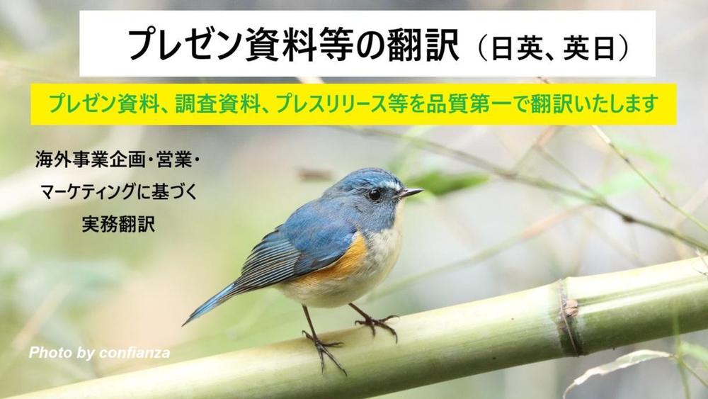 【品質第一】プレゼン資料・プレスリリース等を日英翻訳いたします