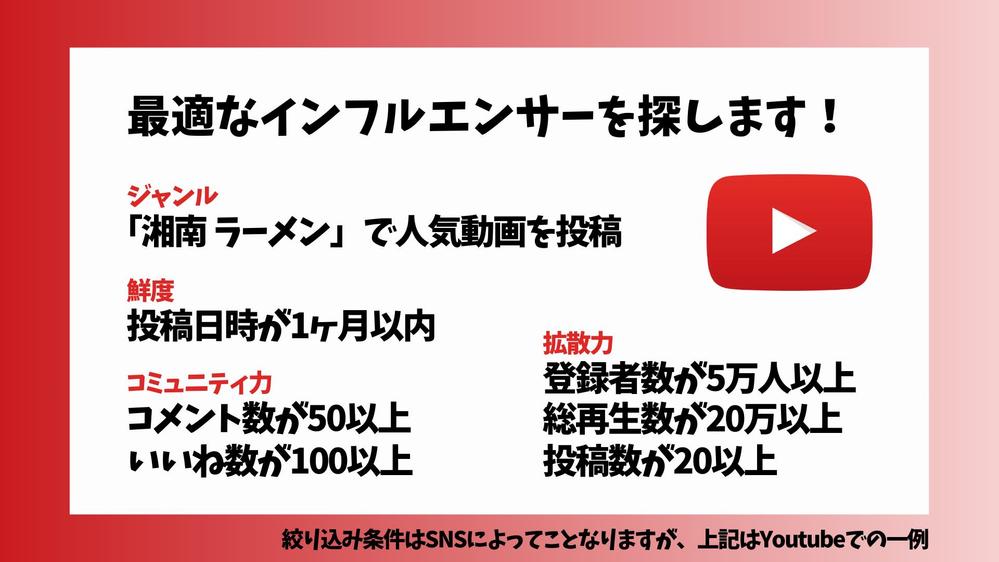 【Youtube】ユーチューバーの営業先リストを作成いたし
ます