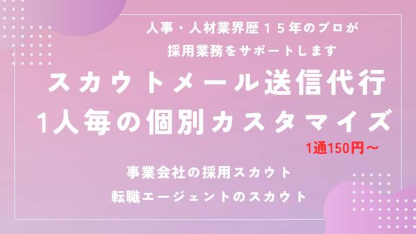 【自社採用/転職エージェント】1人毎に個別カスタマイズしたスカウトメールを代行します