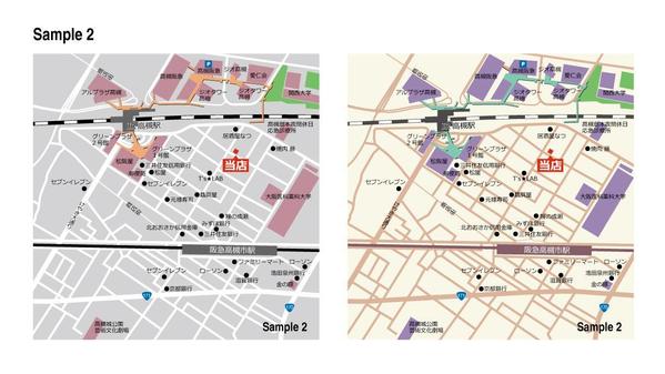 案内板デザイナーが印刷物・HP用に、 色違い「２点 」案内図を作成します