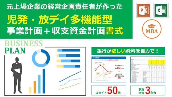 児発・放デイ多機能型の事業計画書式！エクセル3年分とパワポ50枚のセットを販売します