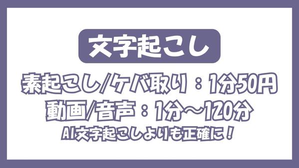 【1分50円・最短1日／文字起こし・ケバ取り】動画や音声の文字起こします