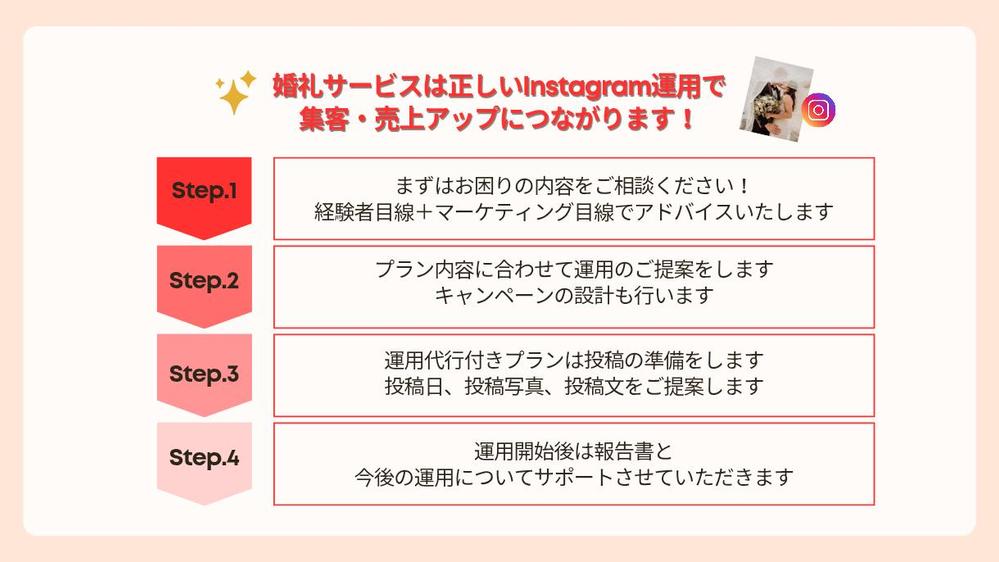 結婚式場・ウエディングプランナーのInstagram運用代行、サポートをします