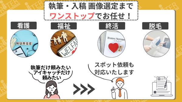 看護・福祉・終活・脱毛分野の構成から入稿まで画像選定までワンストップで対応します