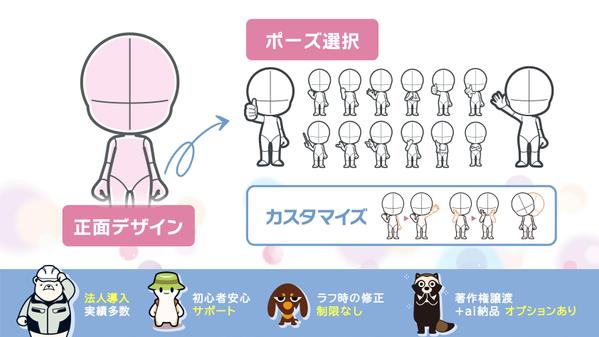 【シンプル】かわいい正面アングルのマスコットキャラクターを選べるポーズで描きます