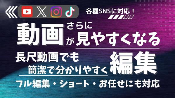 【動画編集・加工】各投稿先の仕様に対応して長尺動画も分かりやすく編集いたします