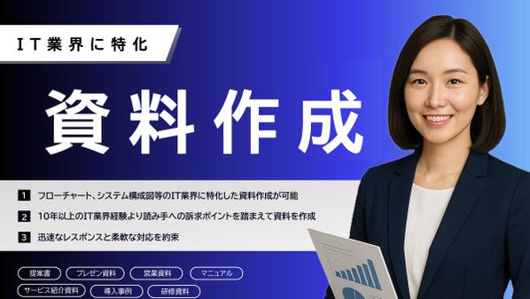 ITに特化した、提案書・営業資料などの資料作成代行を行います