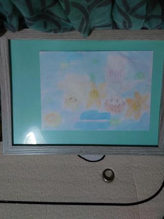 りく、とーいとね　りくとか産んでくれたみどり母ちゃんに　ひまわりも描いてもらったます