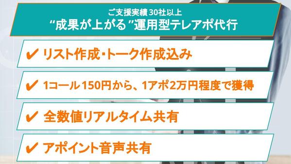 【1コール150円から　リスト・トーク作成込み】テレアポから新規リードを創出します