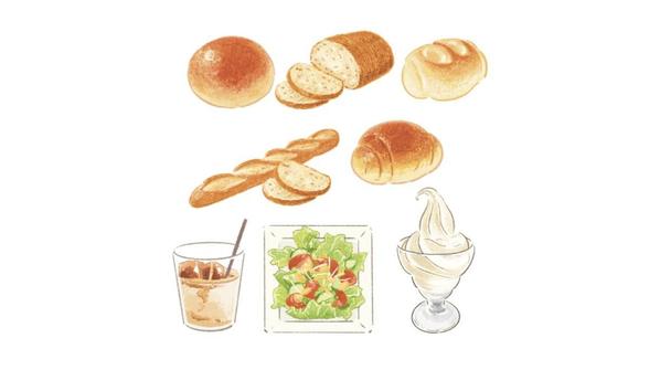 飲食店、カフェのメニュー表に活用できます温かみある落ち着いた食べ物イラストを描きます