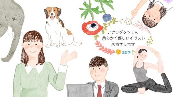 WEB 雑誌 広告 挿絵など　柔らかいアナログ風タッチでイラストお描きします