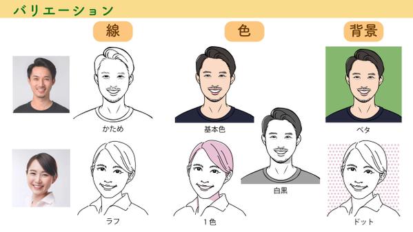 お好きな線と色のタイプが選べる、シンプルな似顔絵を作成いたします