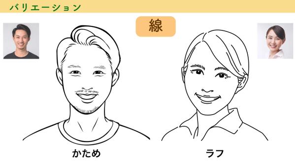 お好きな線と色のタイプが選べる、シンプルな似顔絵を作成いたします