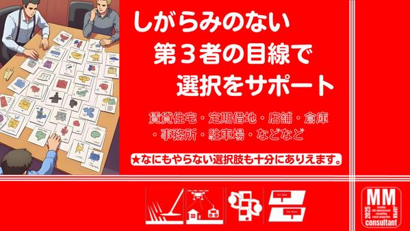 ご所有地の活用方法の基本調査と各社の提案書を取り纏めます