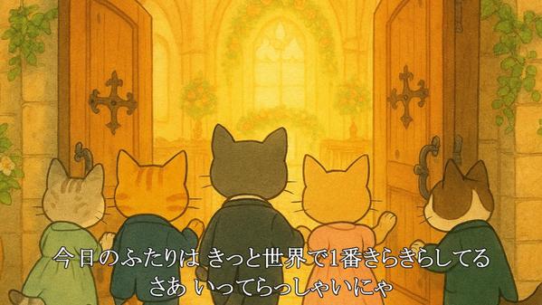 ジブリ風の世界観/猫の恩返し風の結婚式オープニングムービー制作ます