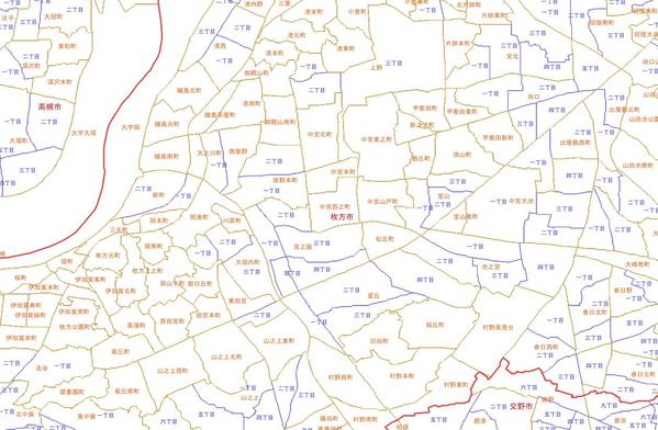 全国の各県、市区郡、大字、字境界地図作成、データ配置出来ます