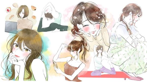 オシャレで女性的ふんわり優しい雰囲気の水彩イラスト描きます