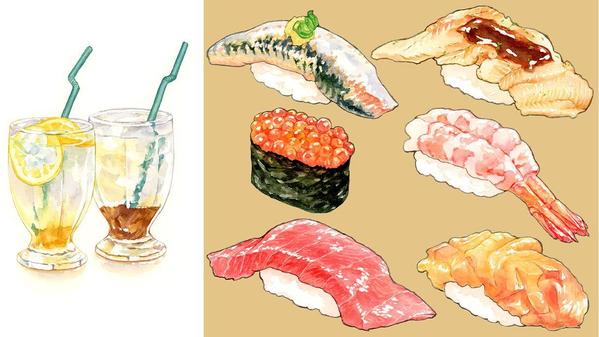 料理・お菓子など、おいしそうな食べ物の水彩イラストを描きます