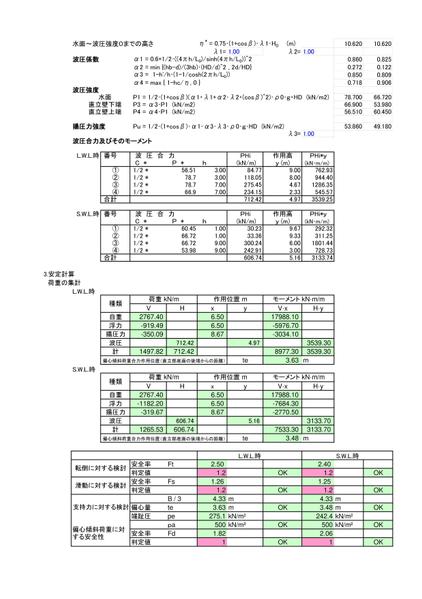 防波堤（混成堤直立部）の安定計算を行います