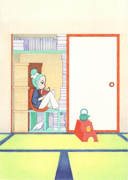 色鉛筆・水性ペンを使用したグラフィカルな屋内イラストを作成致します